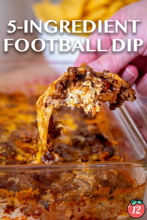 5-Ingredient Football Dip | 12 Tomatoes Football Cheese Dip, Crockpot Football Dip, Best Football Dip Ever, 5 Ingredient Football Dip, Football Night Food, Football Dips Easy, Hot Crockpot Dips, Crock Pot Dips Easy, Dips For Football Season