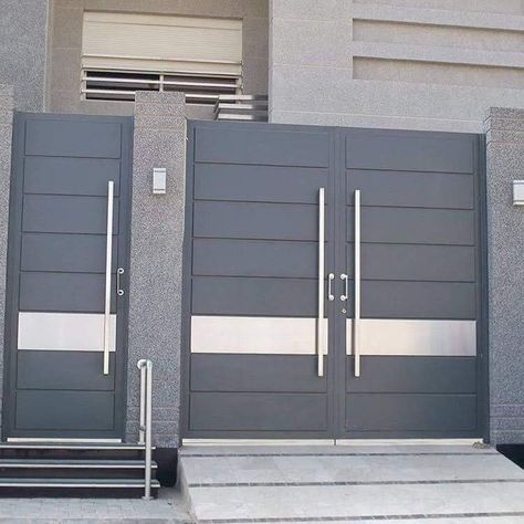 Modern Front Gate Design, Pagar Modern, Iron Main Gate Design, Gate Design Ideas, Modern Main Gate Designs, Home Gate Design, Gate Wall Design, Gate Designs Modern, Grill Gate Design