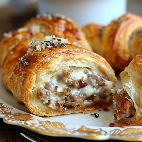 Sausage Cream Cheese Crescents - Grammy Recipes Grammy Recipes, Crescent Roll Recipes Appetizers, Sausage Cream Cheese Crescents, Sausage Crescents, Sausage Crescent Rolls, Sausage And Cream Cheese, Crescent Roll Appetizers, Sausage Cream Cheese, Cream Cheese Puff Pastry