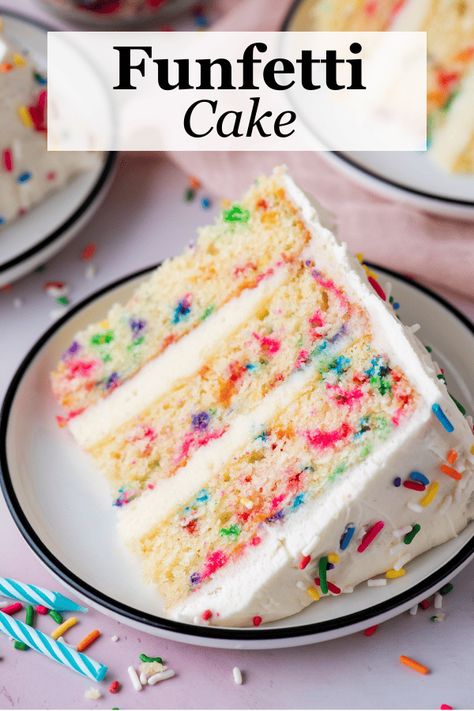 If you want to wow a crowd with a colorful dessert that pops in presentation and taste, this Funfetti Cake is the answer! Making a gorgeous layered Funfetti cake at home is easier than ever when you follow my foolproof step-by-step instructions. Two Layer Funfetti Cake, The Best Funfetti Cake Recipe, Funfetti Cake With Cream Cheese Frosting, Vanilla Funfetti Cake Recipe, Funfetti Cake Moist, Funfetti Cake Pop, Mini Confetti Cakes, Best Confetti Cake Recipe, Easy Confetti Cake Recipe