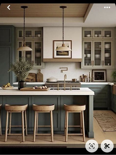 Model Dapur, Kitchen Transitional, Kabinet Dapur, Green Cabinets, Transitional Kitchen, Loft Design, Kitchen Inspiration Design, Modern Farmhouse Kitchens, Transitional Decor