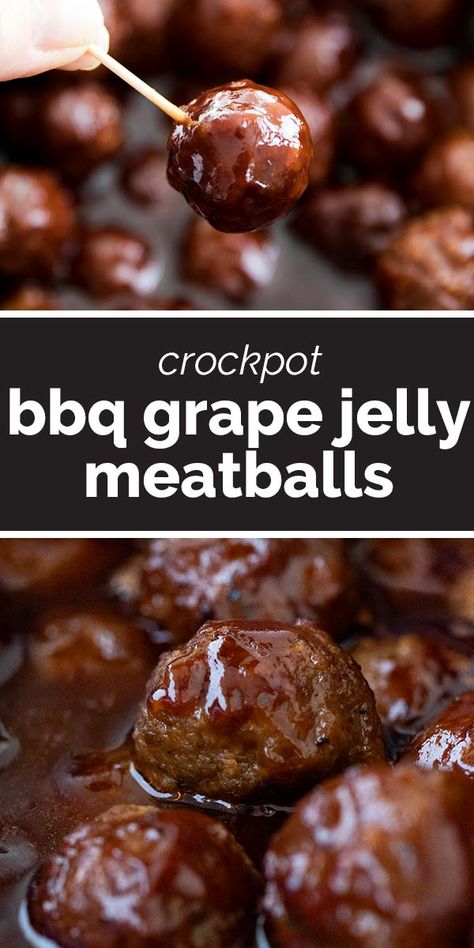 Both sweet and savory, these Crockpot BBQ Grape Jelly Meatballs are always a crowd favorite. They require only 3 ingredients and a couple of minutes of hands on time, then let them cook in the slow cooker until party time. Appetizer Crockpot, Bbq Grape Jelly Meatballs, Jelly Meatballs, Grape Jelly Meatballs, Crockpot Appetizers, Appetizer Meatballs, Crock Pot Meatballs, Grape Jelly, Crockpot Recipes Slow Cooker