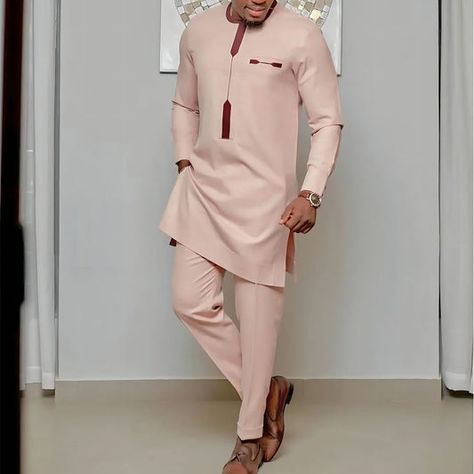 Men's Ethnic Casual Two Piece Set Suit Fashion Men's, African Dresses Men, Best Dressed Man, Dress Suits For Men, African Clothing For Men, Wedding Suit, Suit Shirts, African Men, Wedding Suits Men