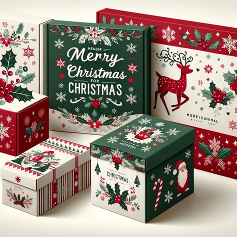 Beautiful packaging boxes for Christmas Gift Box Design Illustration, Christmas Packaging Illustration, Christmas Box Packaging Design, Xmas Packaging Design, Christmas Design Packaging, Coffee Packaging Design Boxes, Christmas Hampers Packaging Ideas, Christmas Box Design Packaging, Christmas Hampers Packaging