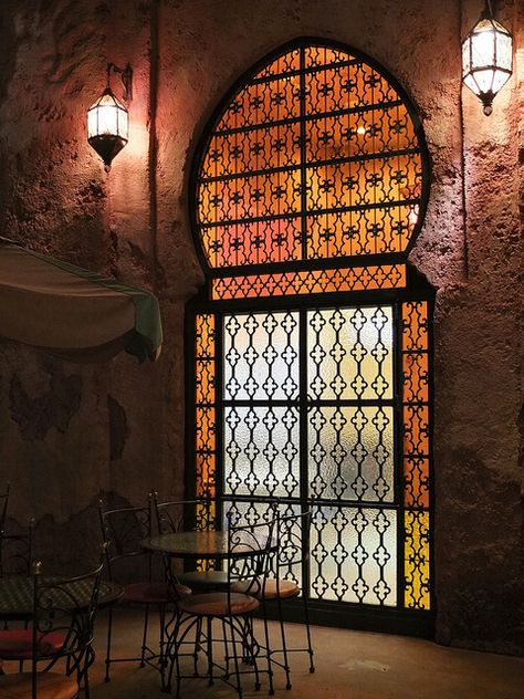 Moroccan Window at Epcot by davidwattsjr, via Flickr Moroccan Windows, Moroccan Window, Arabian Architecture, My Fuji, Moroccan Restaurant, Glass Partition Wall, Night Window, Moroccan Architecture, Moroccan Room