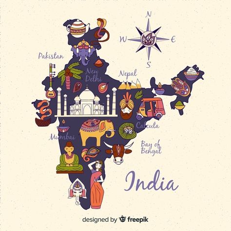 India Illustration Map, India Vector Illustrations, India Map Asthetic Picture, Indian Map Aesthetic, Indian Map Art, India Map Drawing Art, Indian Map Drawing, India Map Illustration, Creative India