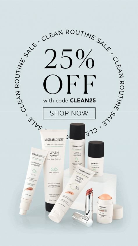 Clean Routine SALE! 25% OFF Sitewide on Dermatologist-Developed SPF + Skincare! Limited Stock Banner, Sale Product Design, Skincare Promotion Design, 50% Off, Skincare Creative Ads, Friday Skincare, Skincare Promotion, Beauty Branding Design, Clean Routine