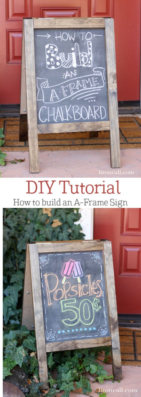 Make A Chalkboard Sign, Diy Easel Sign, A Frame Chalkboard Sign, How To Make A Chalkboard Sign, How To Make A Chalkboard Diy, Sandwich Board Signs Diy, A Frame Sign Diy, Diy Sidewalk Sign, Diy Standing Sign