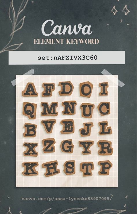 Codes For Canva Elements, Keywords For Canva Elements, Canva Vintage Template, Scrapbook Letters Canva, Canva 3d Alphabet, Canva Elements Keyword School, Canva Journal Ideas, Elemen Canva Vintage, Canva Vintage Elements