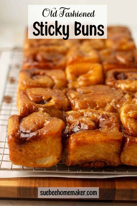 Sweet Buns Recipe Dinner Rolls, Make Ahead Sticky Buns, Cinnamon Bun Syrup, Butterscotch Cinnamon Rolls, Amish Sticky Buns, Sticky Cinnamon Buns, Easy Sticky Bun Recipe, Homemaker Recipes, Homemade Sticky Buns