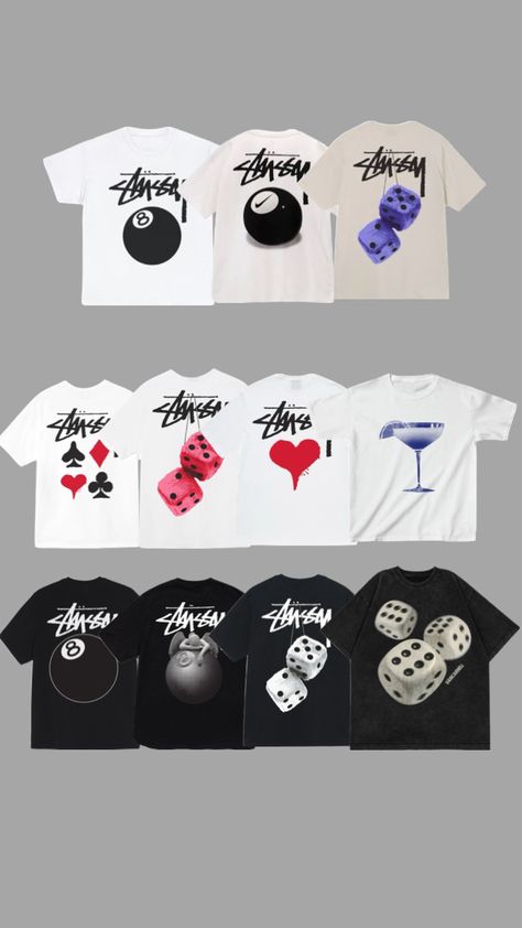 Stüssy tees 😍🍄 #style #fashion #fyp #streetwear #8ball #nike #stüssy #dice #tee #white #black #outfit Stussy Clothes, White Black Outfit, Stussy Dice, Stussy T Shirt, Stussy Clothing, Stussy Tee, Diy Gifts For Him, New Year New Me, Guys Clothing Styles