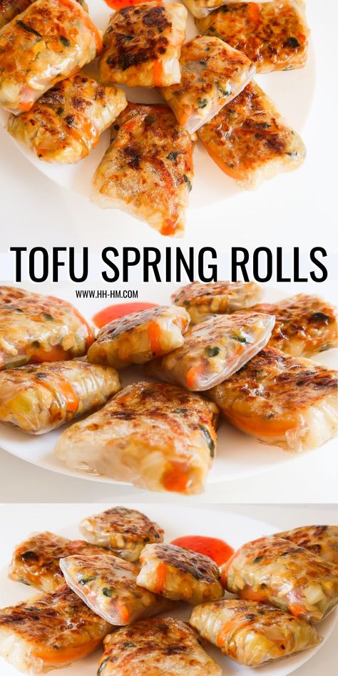 Healthy Tofu Spring Rolls (Gluten-Free Vegan) - Her Highness, Hungry Me Asian Vegan Dinner, Vegan Spring Rolls Recipe, Vegan Rice Paper Rolls Recipe, Vegan Rice Rolls, Tofu Cabbage Rolls, Spring Roll Tofu, Vegan Spring Rolls Rice Paper, Tofu Rolls Rice Paper, Tofu Cabbage Recipes