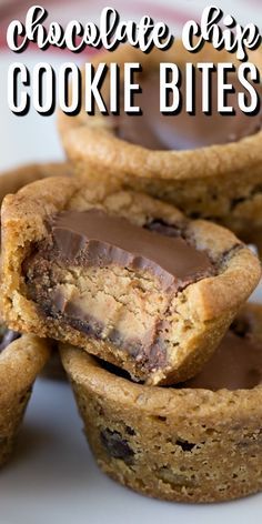 Chocolate Chip Cookie Bites, Mini Peanut Butter Cups, Easiest Dessert, Cookie Cups Recipe, Reese's Chocolate, Cookie Bites, Peanut Butter Chocolate Chip Cookies, Oreo Dessert, Moist Chocolate Cake