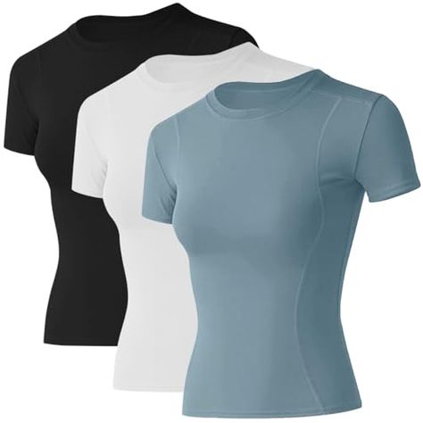 Womens Workout Shirts, Compression Top, Yoga Crop Tops, Workout Tops For Women, Women Workout, Light Blue Shorts, Compression Shirt, Yoga Gym, Yoga Tops