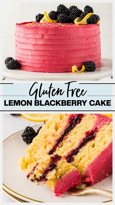 Gluten Free Lemon Blackberry Cake Gluten Free White Velvet Cake, Celiac Cake Recipes, Gluten Free Berry Desserts, Small Gluten Free Cake, Gluten Free Berry Cake, Gluten Free Cake Pops Recipe, Gluten Free Blackberry Recipes, Gluten Free Vegan Cake Recipes, Gluten Free Birthday Desserts