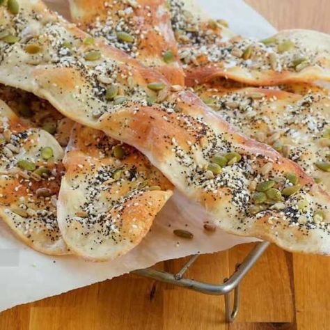 Lavash Recipe, Everything Crackers, Lavash Recipes, Anna Olsen, Lavash Bread, Woodfired Pizza, Anna Olson, Flat Breads, Pasta Roller