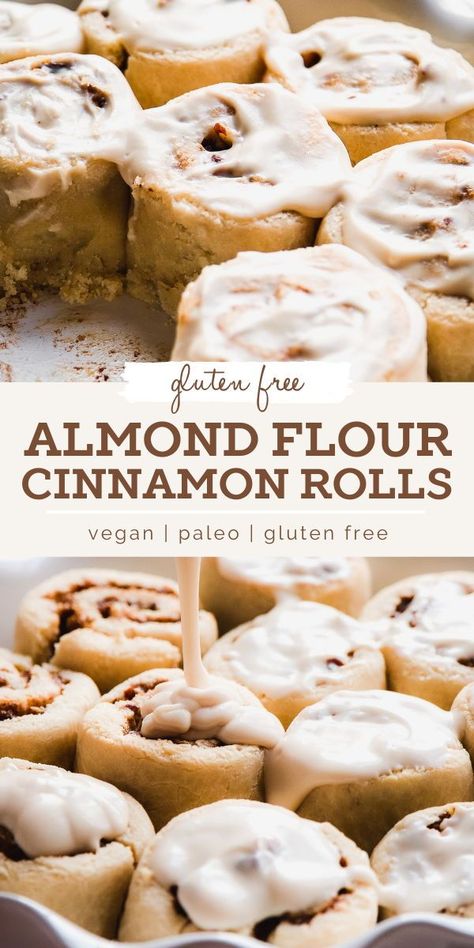 Vegan Gf Cinnamon Rolls, Whole Food Gluten Free Recipes, Almond Flour Dairy Free Recipes, Vegan Almond Dessert, Almond Flour Cinnamon Rolls Easy, Grain Free Cinnamon Rolls, Almond Flour Cinnamon Bread, Almond Flour Treats, Healthy Cinnamon Roll Icing