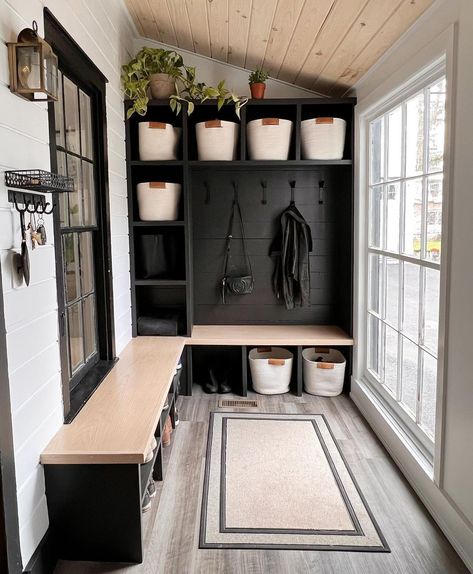 Entryway Kitchen, Mudroom Addition Off Kitchen, Entryway Into Kitchen, Mudroom In Kitchen, Kitchen Entryway Ideas, Mud Room, Cottage Kitchen Renovation, Mudroom Remodel, Small Cottage Kitchen