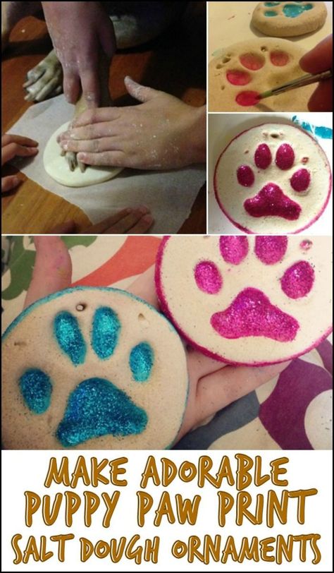 Dog Paw Print Art, Paw Print Crafts, Puppy Paw Print, Puppy Crafts, Paw Print Art, Paw Ornament, Paw Art, Dogs Diy Projects, Paw Print Ornament