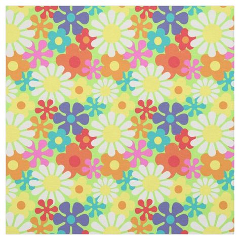 Funky Hippie Daisy and Flower Retro Patterned Fabric