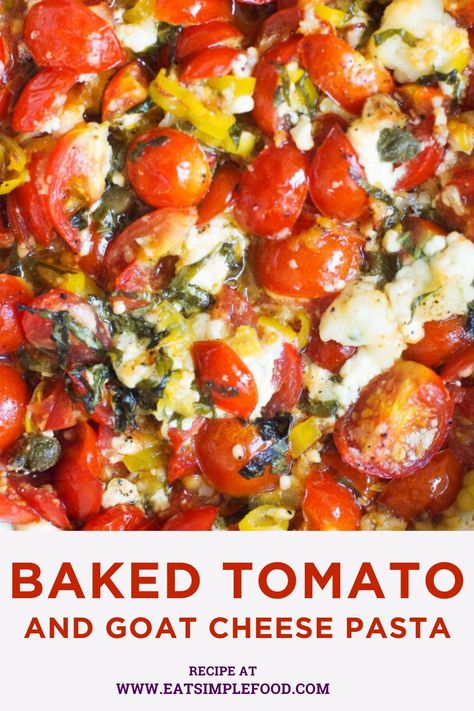 My favorite "casserole" recipe includes baked tomatoes and goat cheese served over pasta with fresh basil, garlic, Parmesan cheese, olive oil, pepperoncini, and capers.  Serve this baked tomato with cheese recipe over pasta or on toasted bread (bruschetta or crostini). Tomato And Goat Cheese Pasta, Chicken And Goat Cheese Recipe, Tomato With Cheese, Bread Bruschetta, Tomatoes And Goat Cheese, Tomato And Goat Cheese, Tomato Goat Cheese, Tomato Pasta Bake, Favorite Casserole Recipes