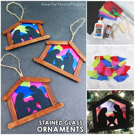 Nativity Ornament Craft, Stained Glass Nativity, Arts N Crafts, Christmas Sunday School, Advent Crafts, Sunday School Crafts For Kids, Preschool Christmas Crafts, Ornament Craft, Bible Crafts For Kids