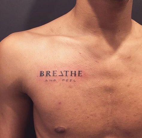 Shoulder Bone Tattoo Men, Man Tattoo Ideas Chest, Chest Word Tattoos For Men, Chest Text Tattoo Men, Mens Collar Bone Tattoo, Clavicle Tattoo For Men, Small Chest Tattoo Men, Chest Quotes, Word Tattoos For Men