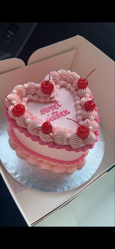 Heart 16th Birthday Cake, Bday Cake Sweet 16, 16 Birthday Party Cake Ideas, Sweet 16 Party Ideas Cake, Cake For Sweet 16 Birthday, 16rh Birthday Cake Ideas, Cake Designs 16 Birthday Girl, Cute Birthday Cakes 16, That Girl Birthday Cake