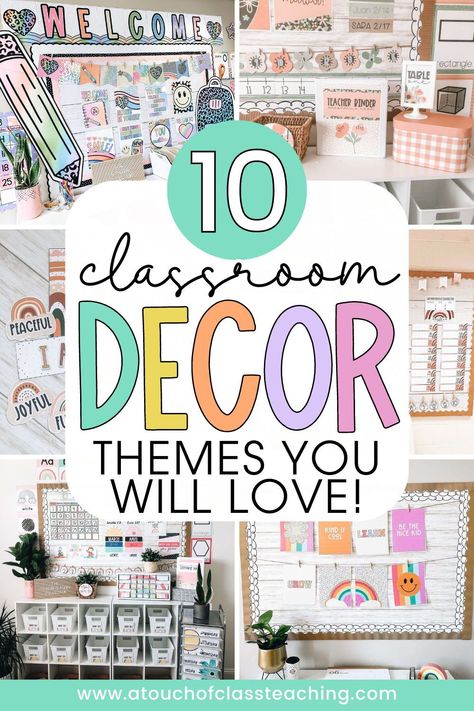 If you are having trouble figuring out how to decorate your classroom next year, then you have to check out these 10 classroom decor themes! Among them, you are sure to find some classroom inspiration and a theme that you are going to truly love! Grade 4 Classroom Theme, Theme For Classroom Decorating, Classroom Theme For Preschool, Different Classroom Themes, First Grade Decorations Classroom Decor, Decorate School Office, Eras Classroom Decor, Year 3 And 4 Classroom Ideas, Teaching Decor