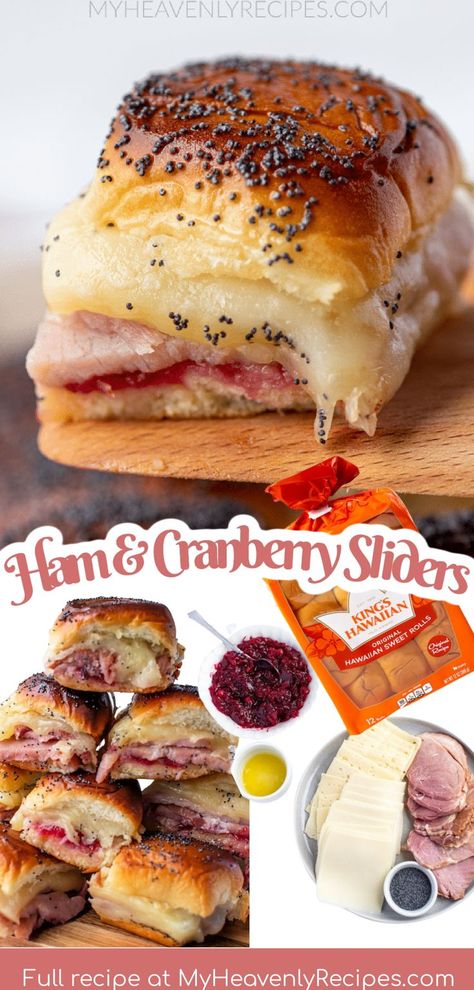 Ham and Cranberry Sliders Recipe- easy appetizers for christmas, new years eve, thanksgiving, parties football game day super bowl etc. Using leftover ham dinner meal idea. Hawaiian rolls sweet rolls recipe. Hawaiian Sweet Roll Sliders, Sweet Roll Sliders, Easy Appetizers For Christmas, Ham Appetizers, Appetizers For Christmas, Cranberry Sliders, Sweet Rolls Recipe, Hawaiian Roll Sandwiches, Christmas Ham Recipes