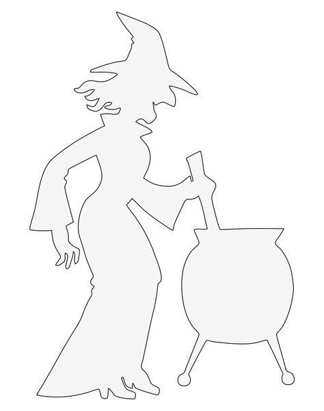 Halloween Silouette Ideas, Halloween Silhouettes Templates Free Printable, Witch Templates Free Printable, How To Draw A Witch, Halloween Stencils Printables Free, Witch Outline, Cauldron Template, Halloween Templates Free Printable, Halloween Printables Free Templates