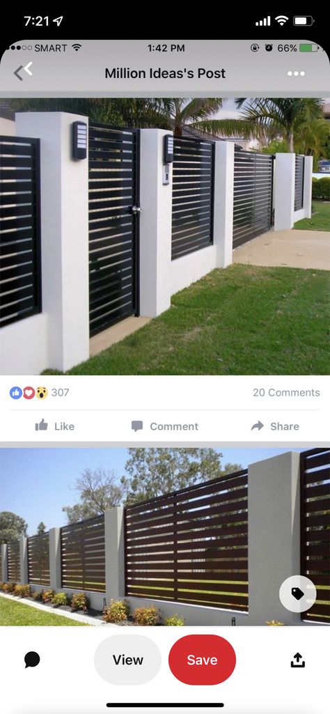 Fence Wall Design, Boundary Wall, House Fence Design, Modern Fence Design, House Landscaping, House Gate Design, Front House, Modern Fence, Front House Landscaping