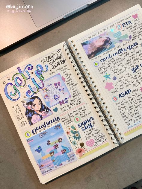 Newjeans Notebook, Newjeans Journal Ideas, New Jeans Journal, Newjeans Scrapbook, Kpop Journal Cover, Newjeans Journal, Scrapbook Ideas Kpop, Kpop Scrapbook Ideas, Scribble Journal