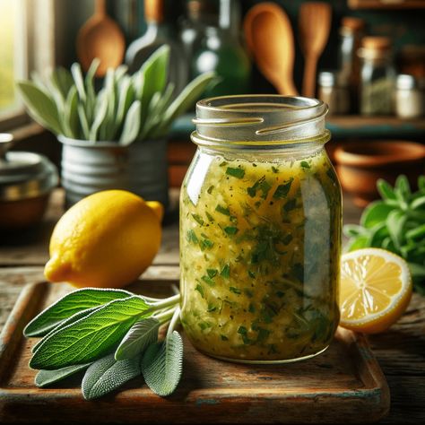 Lemon Sage Dressing Sage Dressing, Red Leaf Lettuce, Salad Dressing Recipe, Fresh Sage, Garden Herbs, Herb Salad, Roasted Pumpkin Seeds, Roast Pumpkin, Salad Dressing Recipes