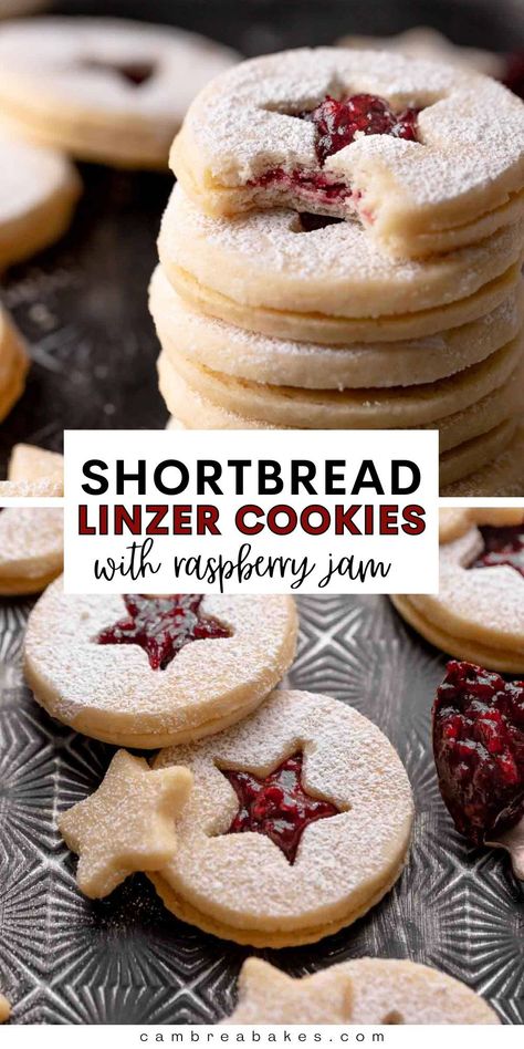 Ikea Raspberry Cookies, Holiday Cookies Shortbread, Cranberry Rosemary Shortbread Cookies, Shortbread Linzer Cookies, Cookies Filled With Jam, No Chill Shortbread Cookies, Christmas Cookie Shortbread, Christmas Cookies Linzer, Christmas Cookies Jelly