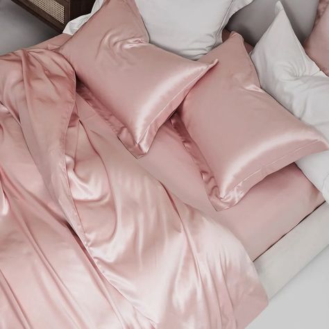 Woven from the finest silk, our classic silk duvet covers are crafted to beautifully protect your comforters. #silkduvetcover #silkduvetcoverset #silksheetset Pink Bed Sheets, Beautiful Bed Designs, Silk Bed Sheets, Pink Girl Room, Silk Duvet Cover, Pink Sheets, Pink Pilates, Silk Sheets, Satin Bedding