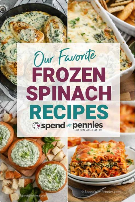 The BEST Frozen Spinach Recipes - Spend With Pennies Spinach Recipes Side, Frozen Spinach Recipes, Spinach Dinner Recipes, The Best Spinach Artichoke Dip, Easy Spinach Lasagna, Spinach Pasta Sauce, Frozen Vegetable Recipes, Harvest Meals, Easy Spinach Recipes