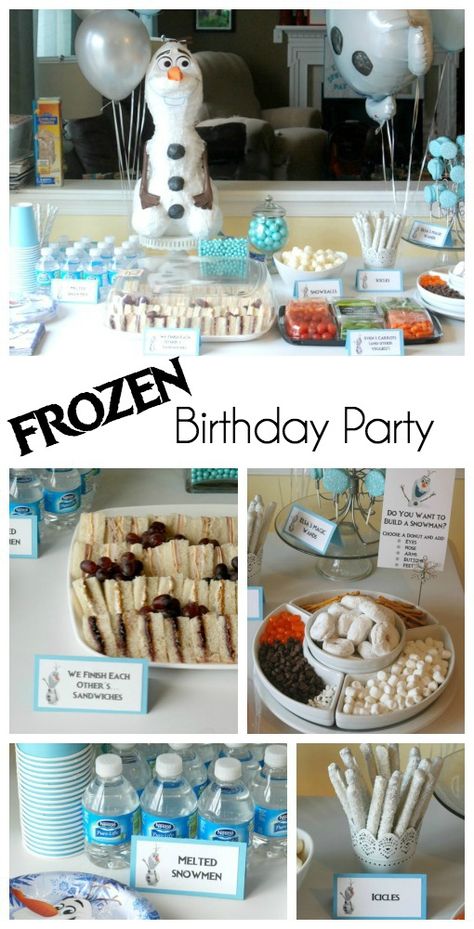 Frozen Birthday Party | Endlessly Inspired Frozen Birthday Party Food, Olaf Birthday Party, Frozen Party Food, Frozen 3rd Birthday, Frozen Birthday Party Decorations, Olaf Birthday, Elsa Birthday Party, Frozen Bday Party, Disney Frozen Birthday Party