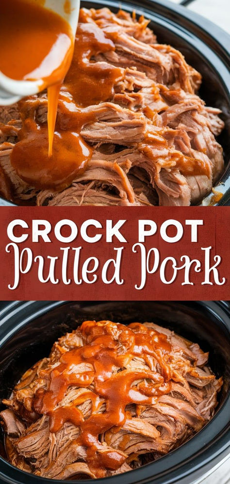 Crock Pot Pulled Pork: juicy, tender pork slow-cooked to perfection! Easy to make with simple ingredients, it’s perfect for sandwiches, tacos, or a delicious dinner. Pork Crock Pot Recipes Tenderloin, Meat Cooked In Crockpot, Slowcooker Pulled Pork Crock Pot, Pork Brisket Recipes Crock Pots, Best Crockpot Pulled Pork Bbq, Slow Cook Pork Loin Crock Pots, Pork Half Loin Recipes Crock Pot, Slow Cook Pork Roast Crock Pots, Crockpot Pork Bbq Slow Cooker