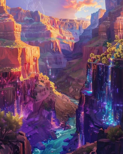 Grand canyon of my dreams 💎🌟 . . #grandcanyon #nature #naturaleza #photooftheday #arizona #usa #ai #ia #digitalart #artist #art #dreams Fantasy Canyon City, Canyon Fantasy Art, Desert Fantasy Art, Reality Creation, Canyon City, Earth Layers, Art Landscapes, Anime Backgrounds, Desert Art