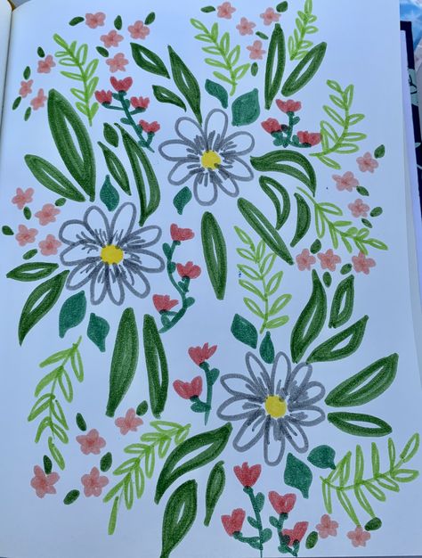 Flowers Drawing With Markers, Doodles On Paintings, Flower Drawings With Markers, How To Draw Pretty Flowers, Floral Marker Art, Flower Posca Art, Cool Drawings With Markers, Colorful Easy Drawings, Art Inspo For Beginners