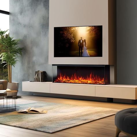 FLAMME Knighton Platinum Smart Inset Media Wall Electric Fireplace 1-2-3 sided View Compatible with Alexa and Google Assistant Deep Fuel Bed Perfect for Media Wall Brayden Studio Size: 49.5 cm H x 130 cm W x 26 cm D Build In Electric Fireplace, Wall Electric Fireplace, 3 Sided Fireplace, Built In Electric Fireplace, Hallway Furniture Storage, Electric Fireplace Insert, Living Room Decor Fireplace, Hallway Furniture, Media Wall