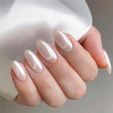 #affiliate #ad press on nails, chrome nails, clean girl nail aesthetic, nail inspo ideas Classy Pearl Nails, Pearl Nails Almond Shape, Chrome White Nails Almond, Ivory Nails Acrylic, Pearl White Acrylic Nails, Almond Elegant Nails, White Chrome Almond Nails, White Pearl Chrome Nails, Classic Summer Nails