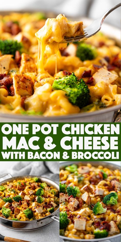 Skip the dishes! This creamy mac and cheese features crispy bacon, tender chicken, and broccoli all cooked in one pot. Mac N Cheese With Broccoli, Chicken And Brocolli Pasta Recipes Easy, Chicken And Broccoli Mac And Cheese, Chicken Breast And Pasta Recipes, Easy Weeknight Dinners For Family, Chicken Broccoli Mac And Cheese, Chicken Bacon Broccoli, Mac And Cheese With Bacon, Bacon And Broccoli