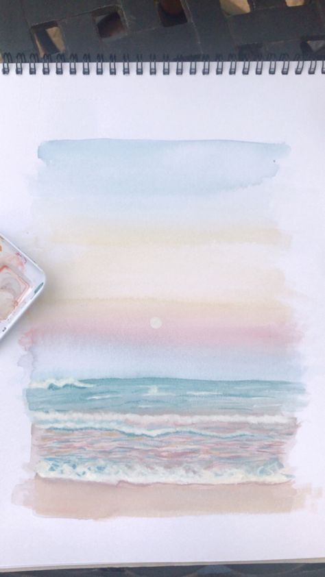 Color Water Art Backgrounds, Beach Drawing Watercolor, Abstract Beach Watercolor, Ocean Drawing Watercolor, Watercolor Ocean Sunset, Beach Watercolor Paintings Simple, Watercolour Beach Painting, Sunset Beach Watercolor, Beach Painting Watercolor