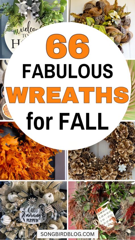 DIY fall wreaths for front door easy. So many great DIY fall wreaths in this post. From farmhouse fall wreaths to romantic flowers fall wreaths. Lots of fall wreath craft ideas in this collection. Upcycled fall wreaths and deco mesh fall wreaths are also in this post. Front Door Fall Wreaths Diy, Fall Wreaths With Leaves, Mesh Fall Wreaths For Front Door, Easy Diy Fall Wreath Dollar Stores, Easy Fall Wreaths To Make, Fall Pine Cone Wreath, Autumnal Wreath Diy, Fall Mesh Wreath Ideas, Fall Grapevine Wreaths Diy