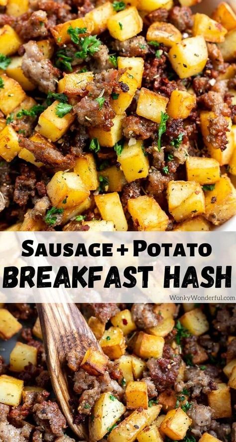 This Sausage and Potatoes Breakfast Hash Recipe is an easy 2 ingredients meal. Ground pork sausage and fried potatoes will keep you full well into your day. #breakfastrecipes #breakfasthash #sausagerecipes #potatorecipes #brunchrecipes Breakfast Sausage Potatoes, Leftover Breakfast Sausage Recipes, Hash Recipes Dinner, Sausage Leftovers, Sausage Potato Skillet, Leftover Sausage Recipes, Pork Sausage Recipes Dinner, Leftover Sausage, Grinch Dinner