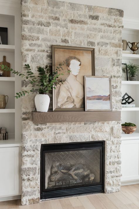 Brick Fireplace Makeover Black, Fireplace Makeover Black, Mantels Decor, Oakstone Homes, Fireplace Corner, Stone Fireplace Makeover, Fireplace Brick, Fireplace Home, Fireplace Redo