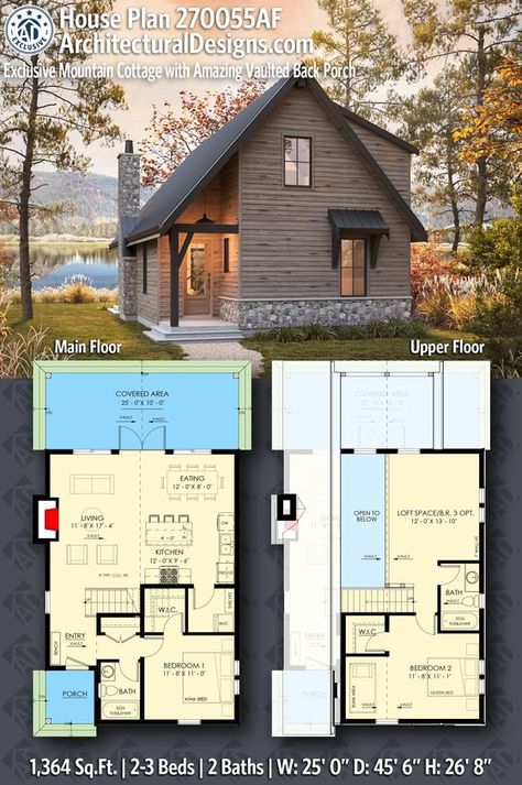 Small Cottage Homes – Plan Small Cottage Homes - davidreed.co Vaulted Porch, Small Cottage House Plans, House Plan With Loft, Small Cottage Homes, Rustic House Plans, Cottage Floor Plans, Cottage Style House Plans, Mountain Cottage, Small House Floor Plans