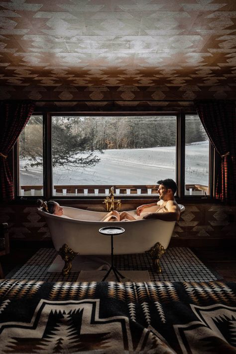 Cabin Upstate New York, New York Honeymoon, Upstate New York Homes, Upstate New York Aesthetic, Upstate New York Winter, Romantic Winter Getaways, Romantic Couple Getaways, Cabin Getaway, Winter Resort